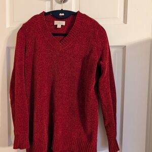 Belle By Kim Gravel Chenille Red Vneck High/Low Sweater XS